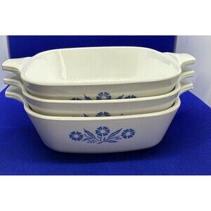 Corning Ware P-41 Petite Pan Mini Casserole Dishes Cornflower Blue lot of 3 Vtg